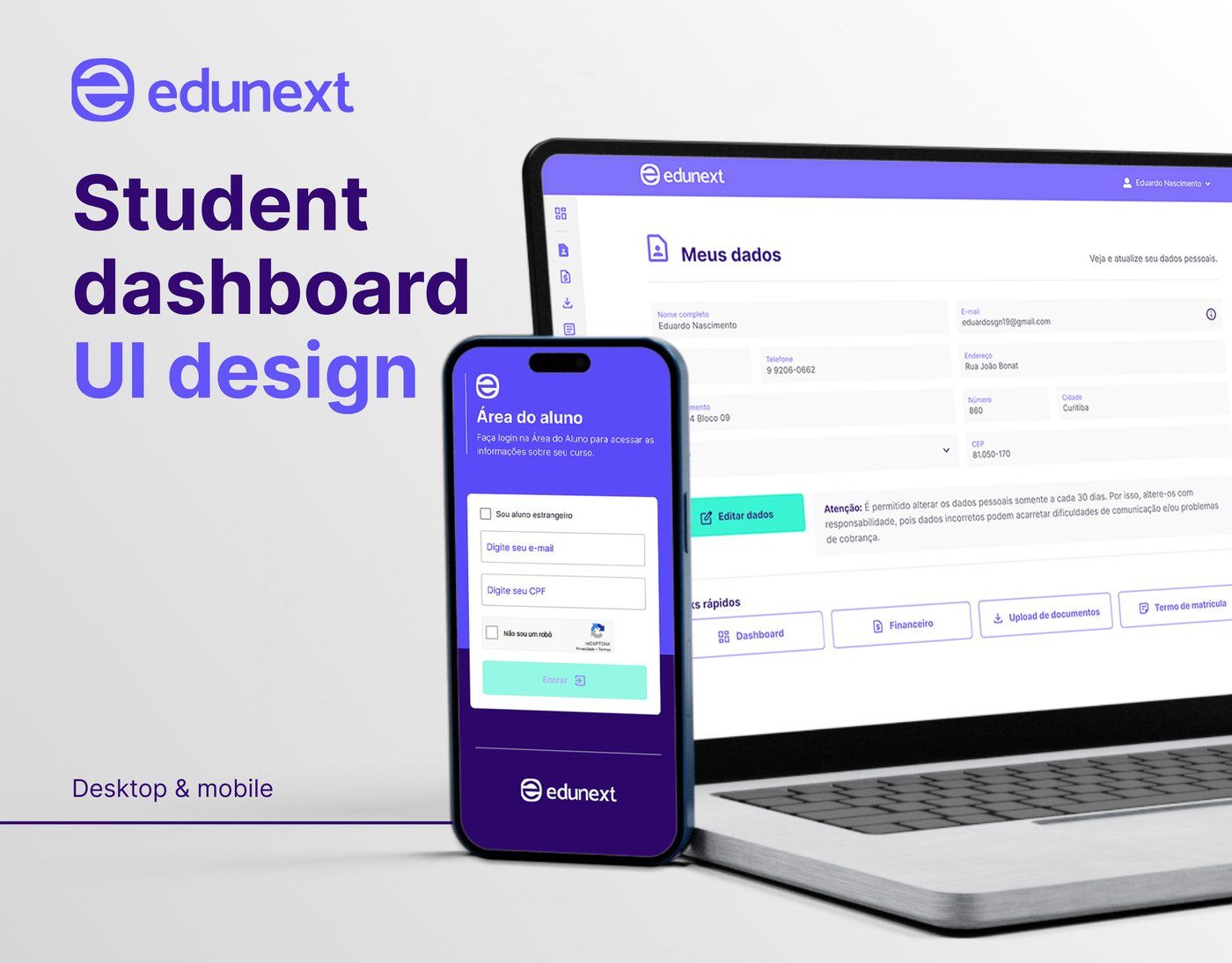 Student Dashboard da edunext no notebook e no celular