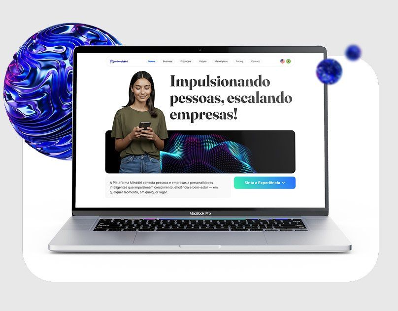 Home do site da Minddhi redesenhado, em um MacBook