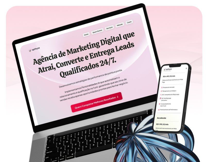 Site da Opthyze redesenhado, em notebook e celular